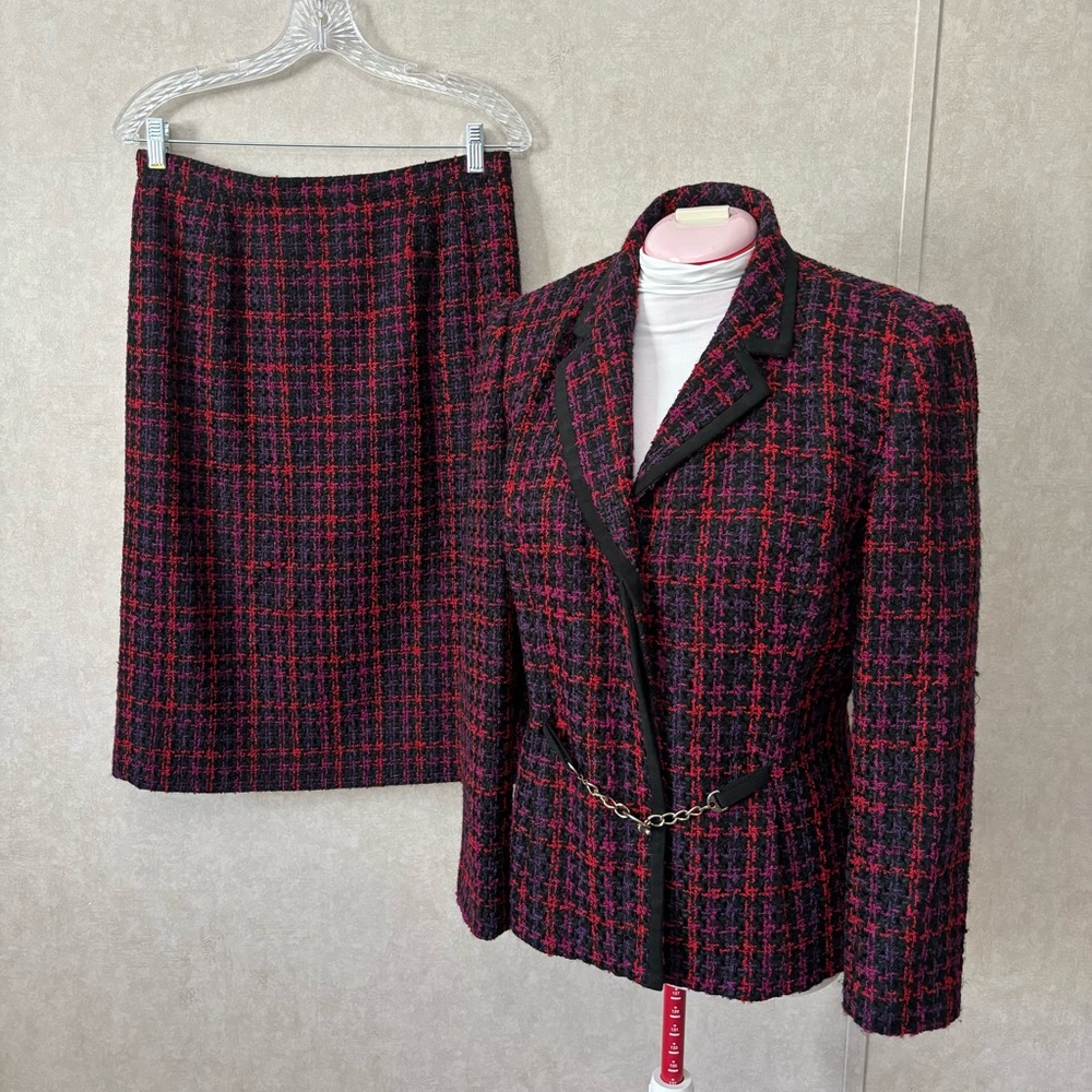 Kasper A.S.L. Vintage Wool Blend Tweed Blazer & Skirt Set Women's Size 10